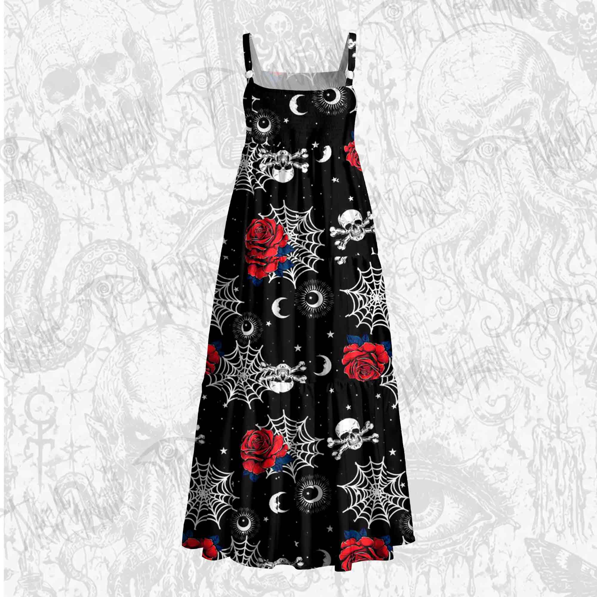 Spider Silk Rose Wide Straps Maxi Dress
