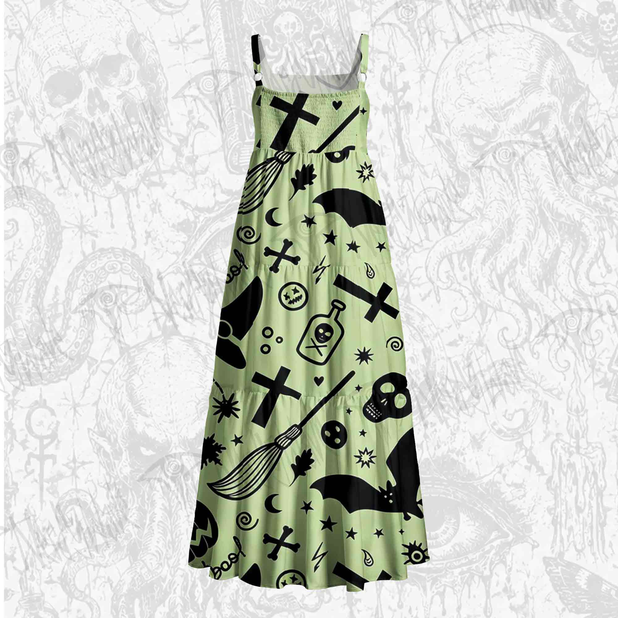 Spooky Scribbles Wide Straps Maxi Dress