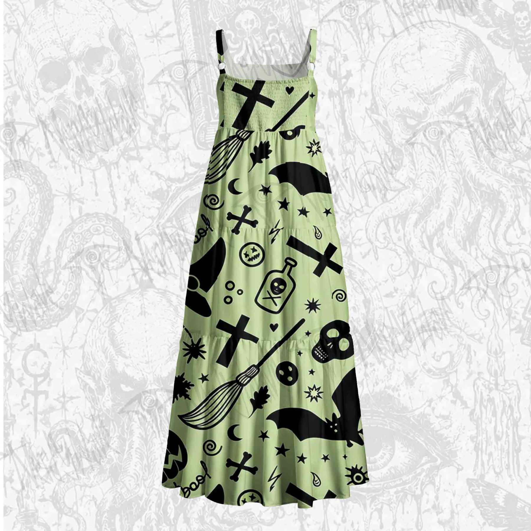 Spooky Scribbles Wide Straps Maxi Dress