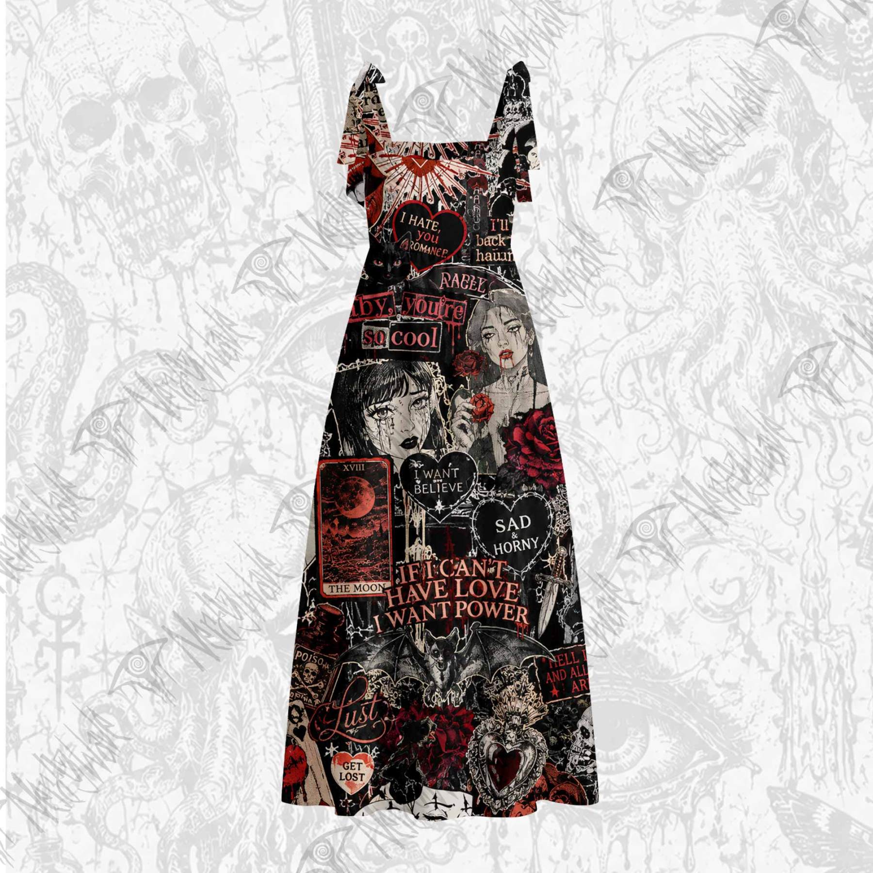 Vintage Stay Spooky Tie Shoulder Maxi Dress