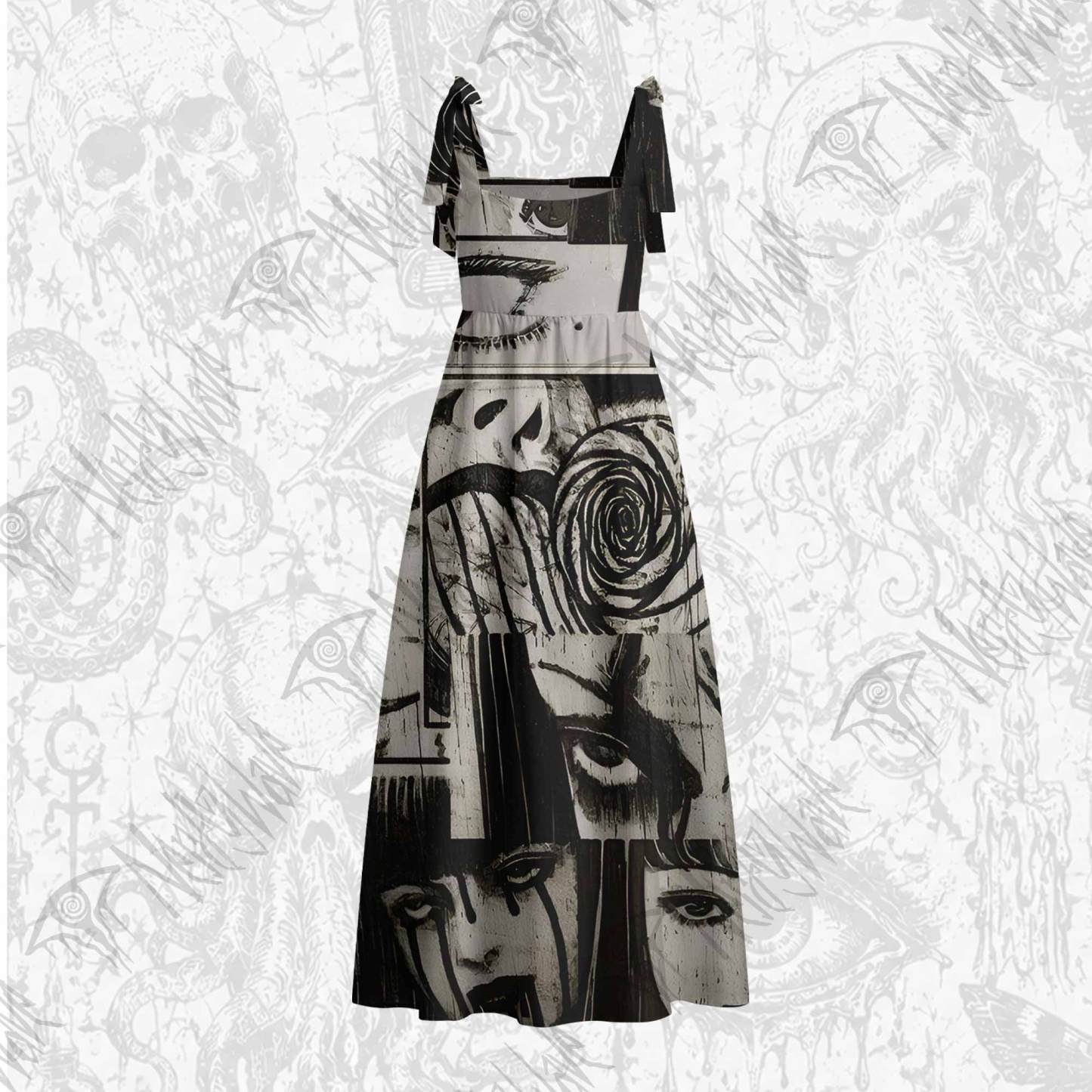 Eyes of Horrors Tie Shoulder Maxi Dress