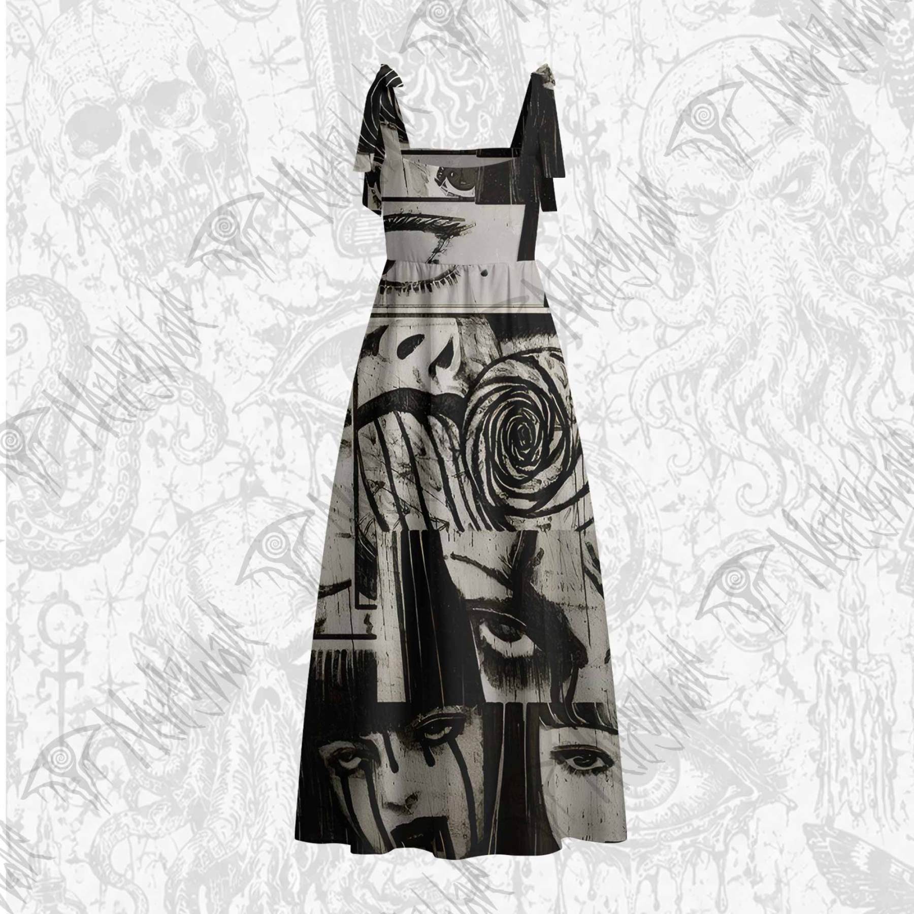 Eyes of Horrors Tie Shoulder Maxi Dress