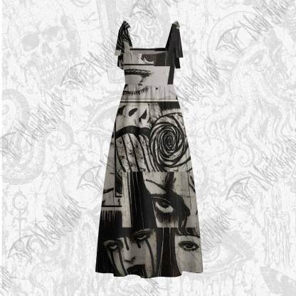 Eyes of Horrors Tie Shoulder Maxi Dress