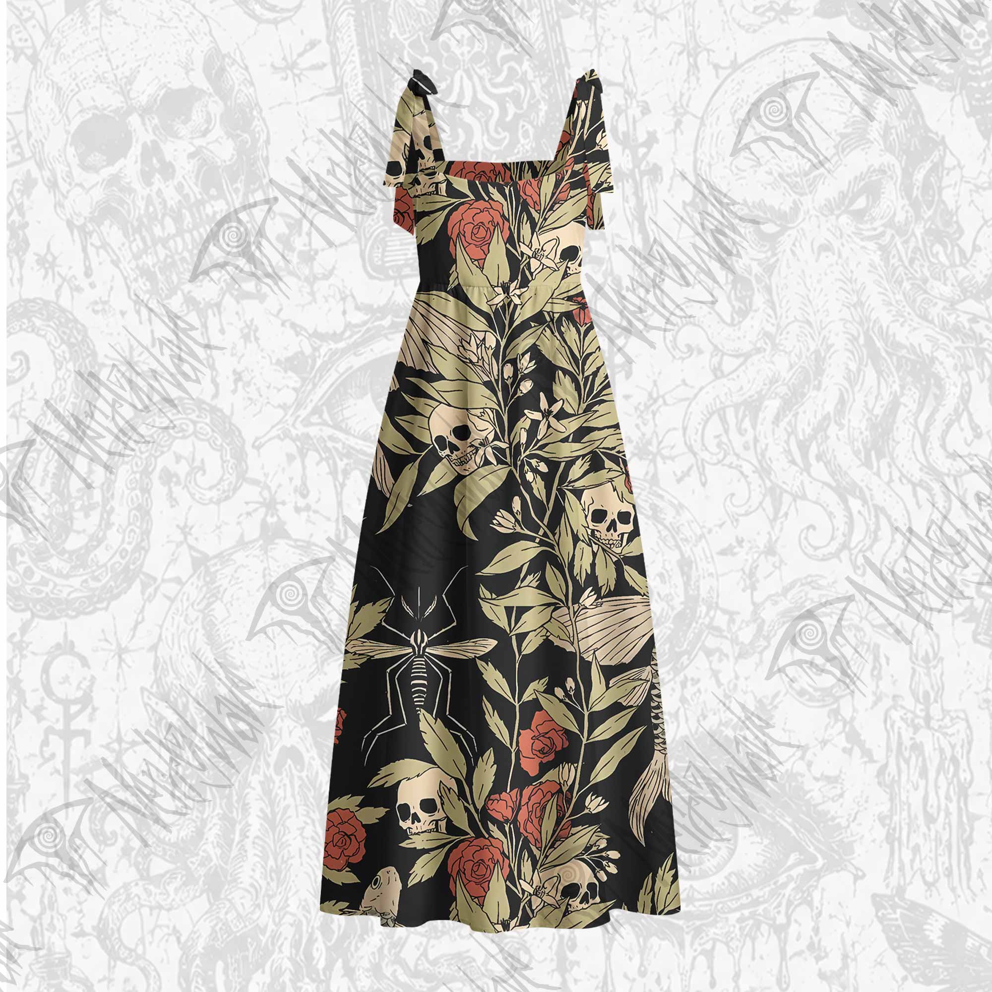 Skull and Flying Fish Tie Shoulder Maxi Dress