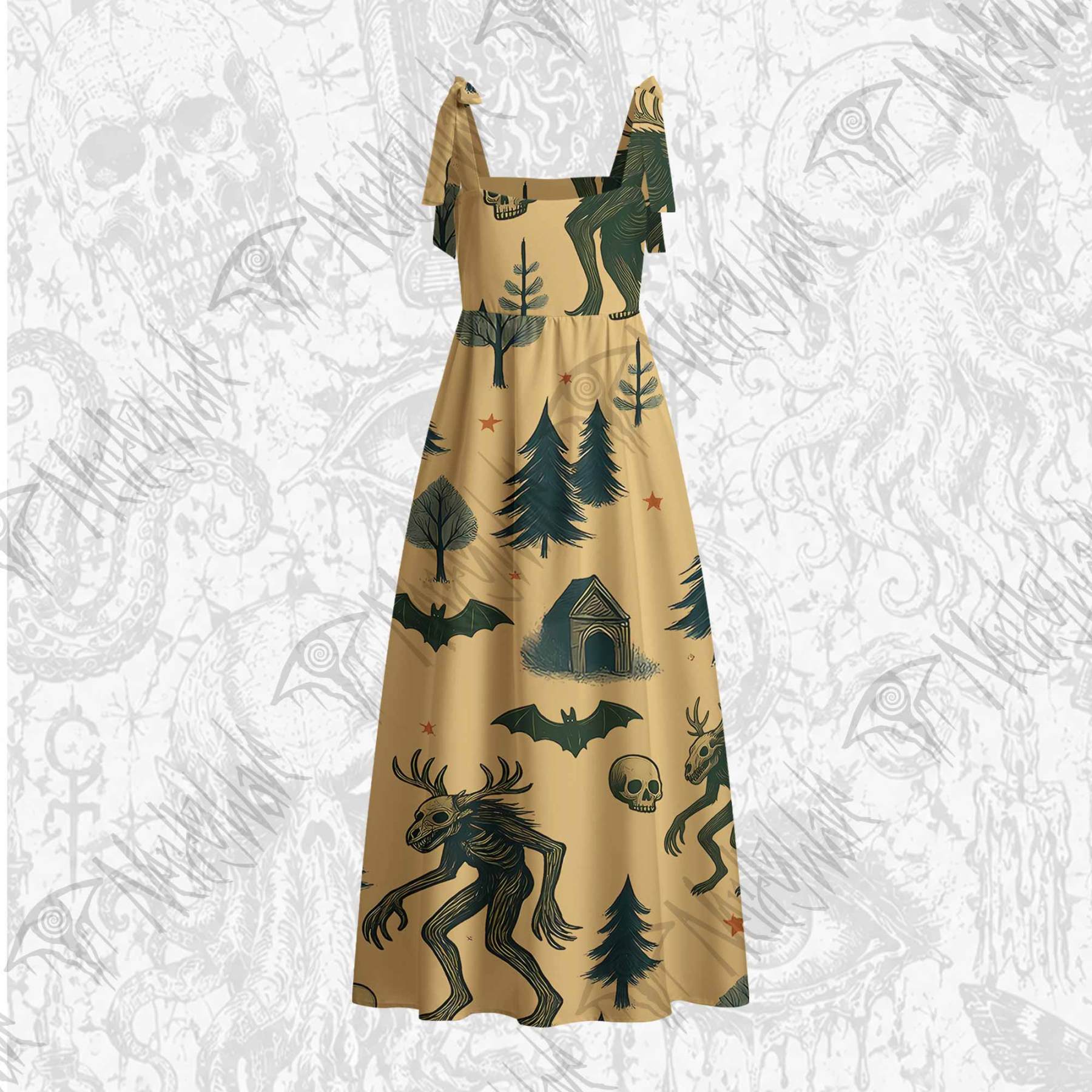 Wendigo in the Forest Tie Shoulder Maxi Dress