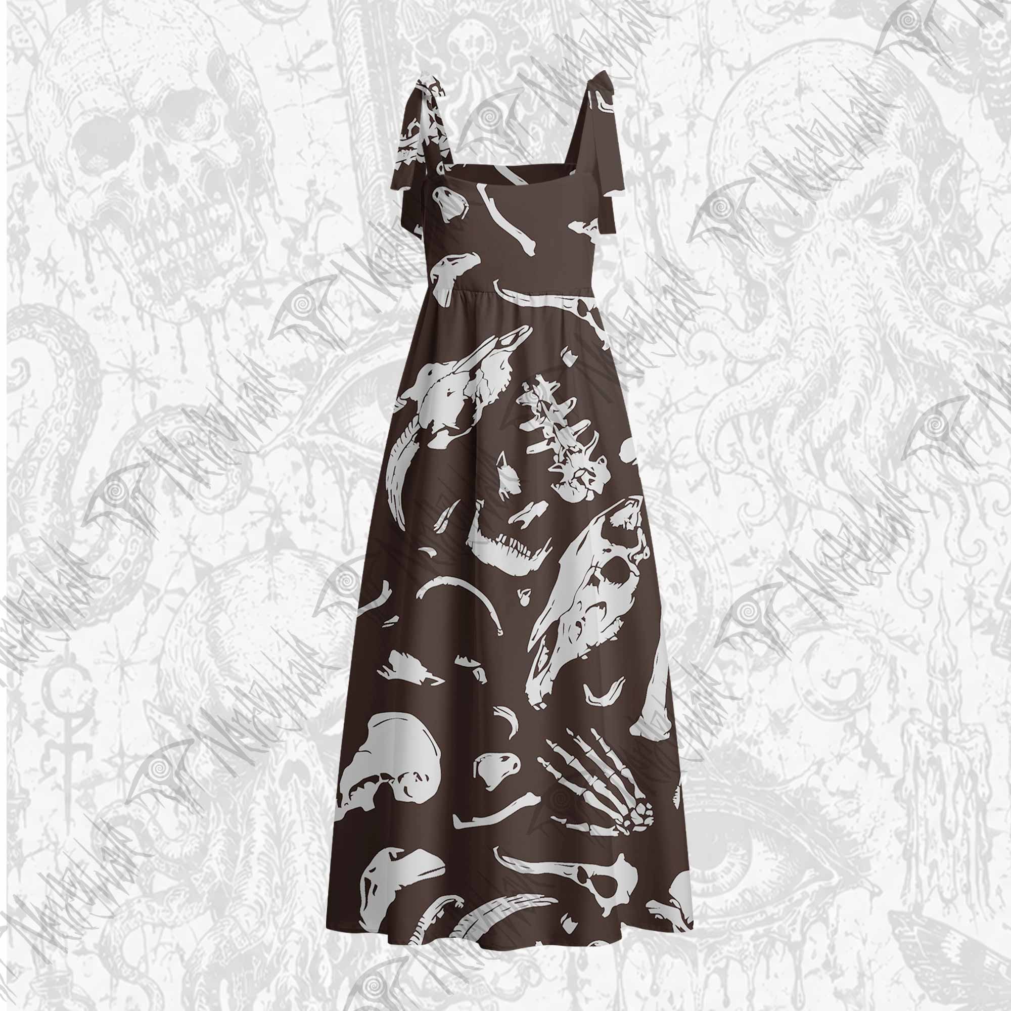 Dinosaur Fossils Tie Shoulder Maxi Dress