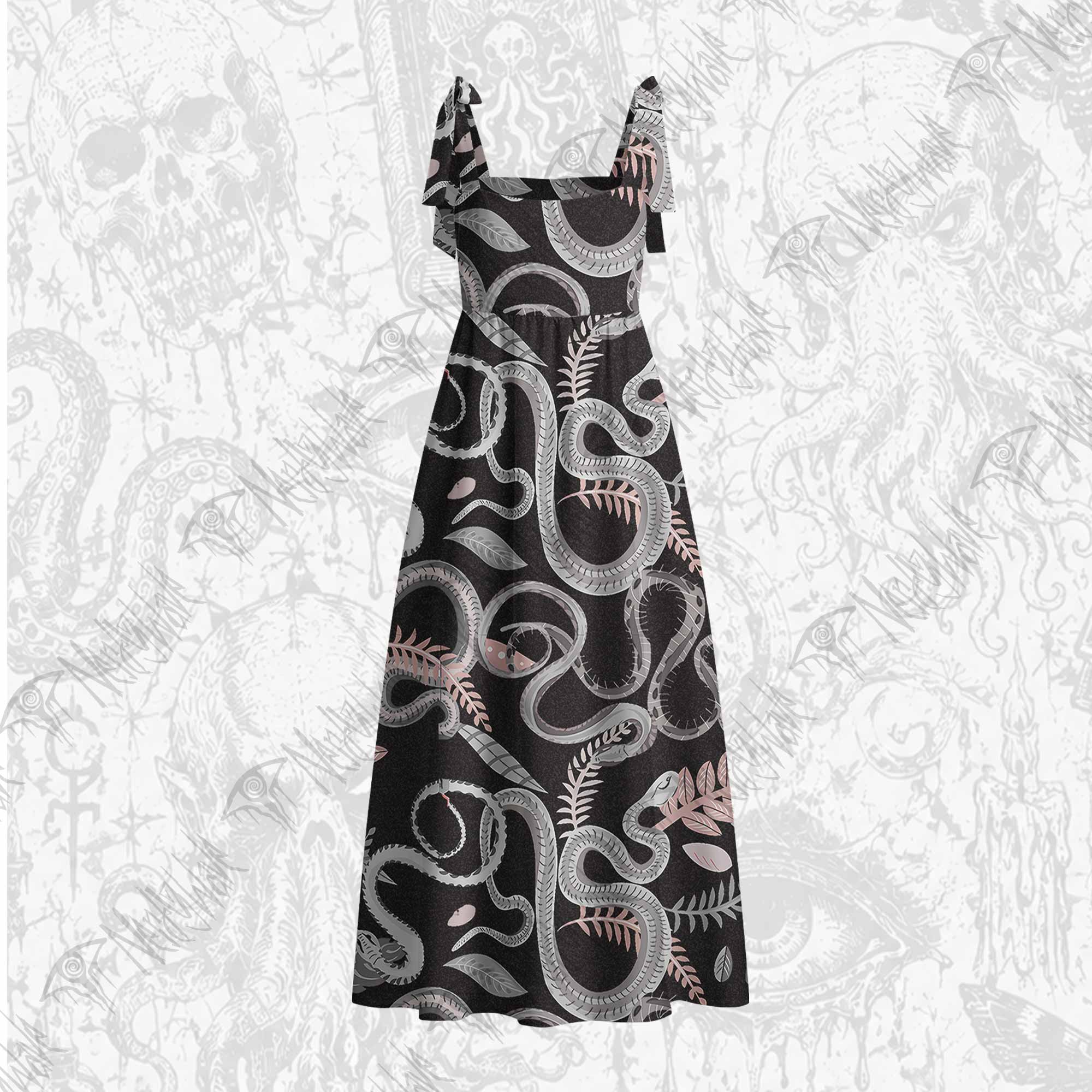 Snakes and Flowers Tie Shoulder Maxi Dress