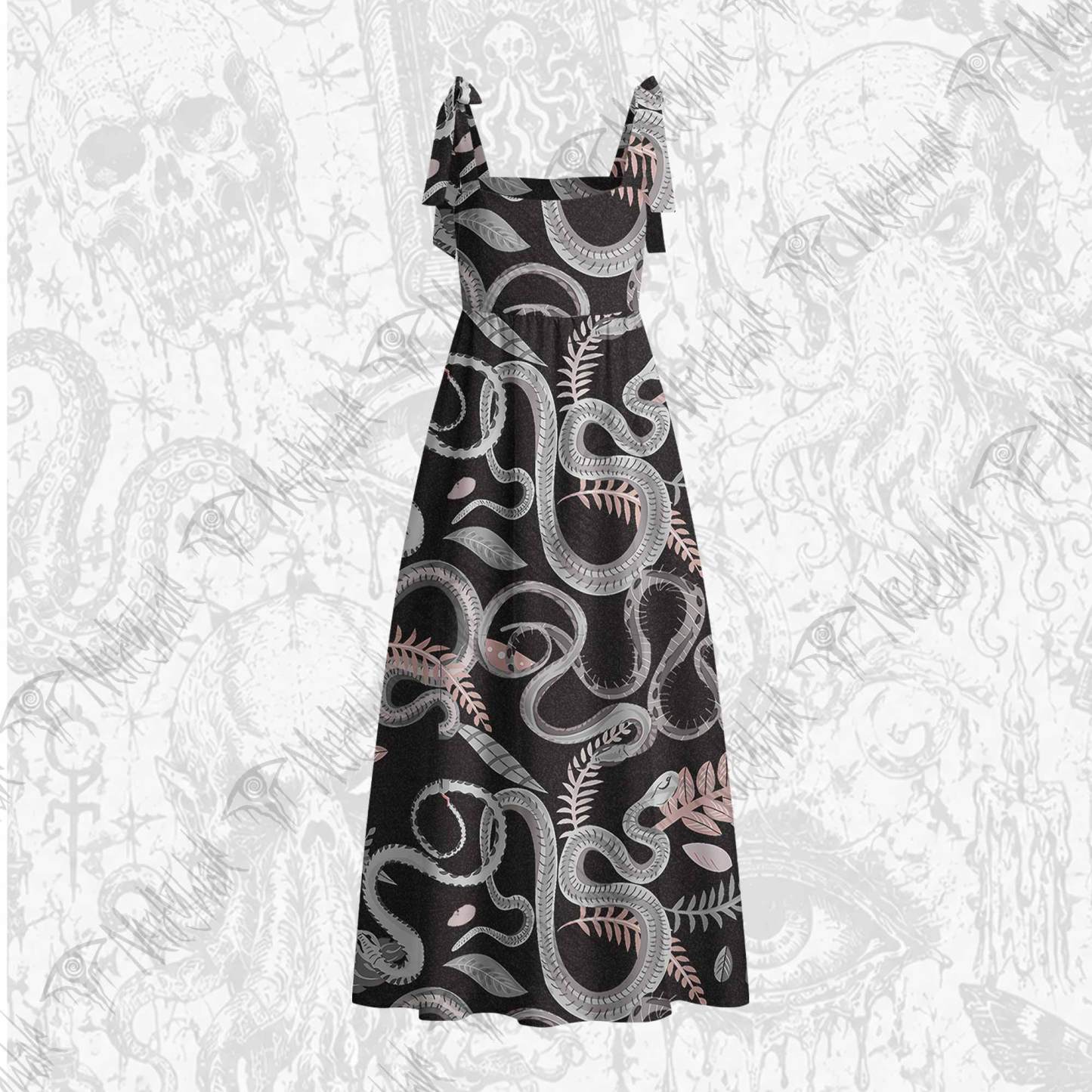 Snakes and Flowers Tie Shoulder Maxi Dress
