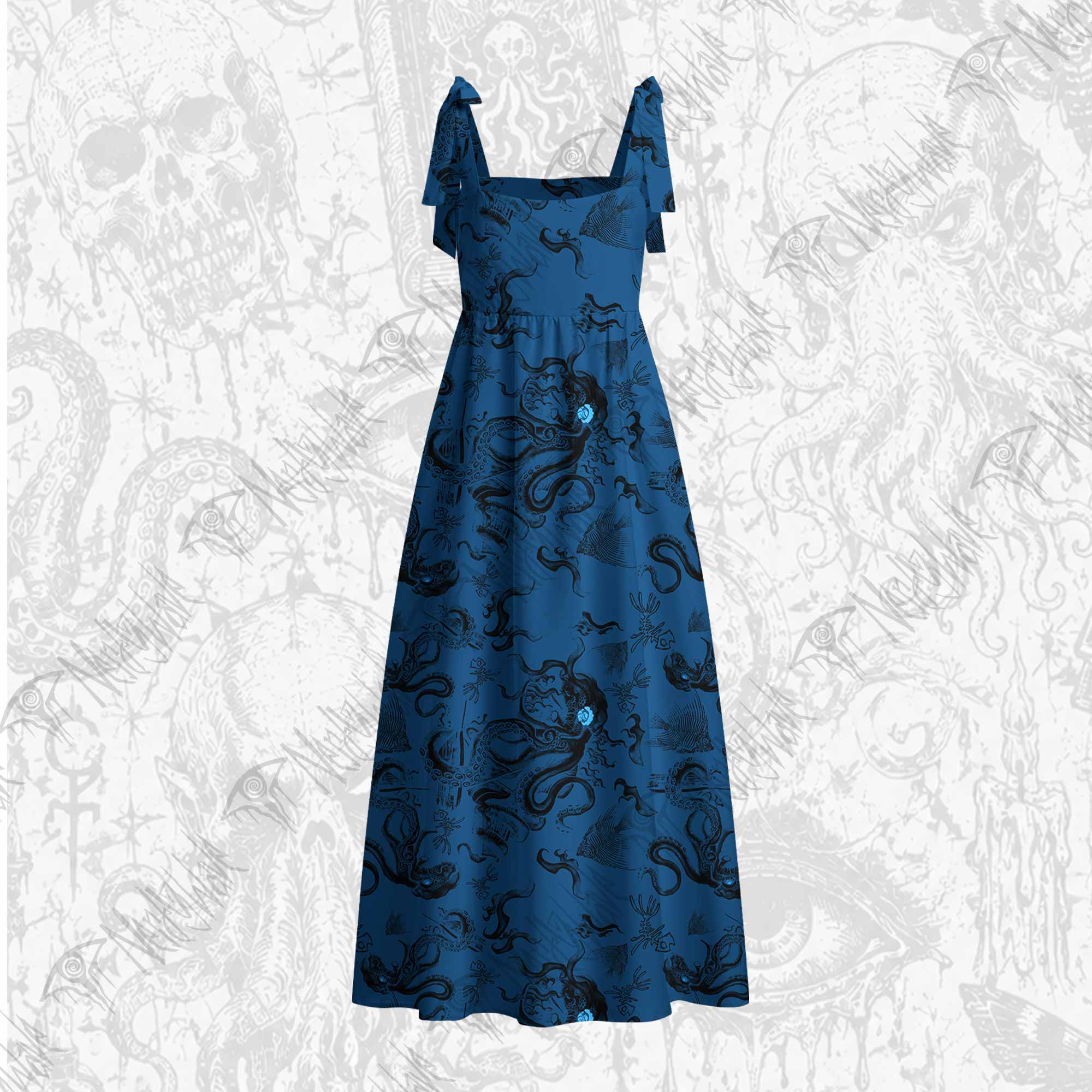 Deep Sea Monster Tie Shoulder Maxi Dress
