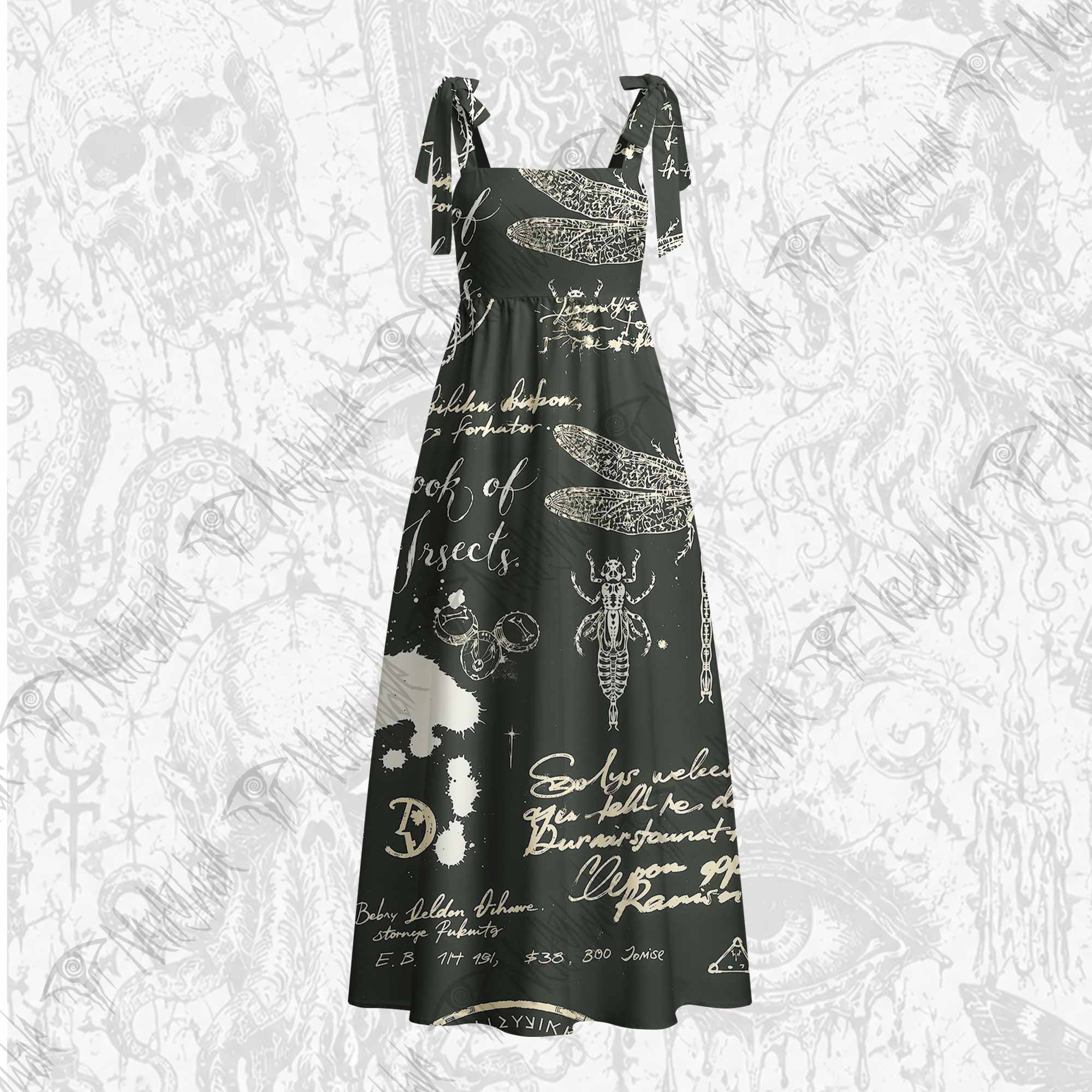 Retro Insects Tie Shoulder Maxi Dress