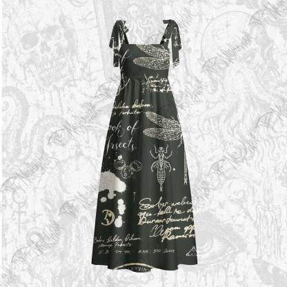 Retro Insects Tie Shoulder Maxi Dress