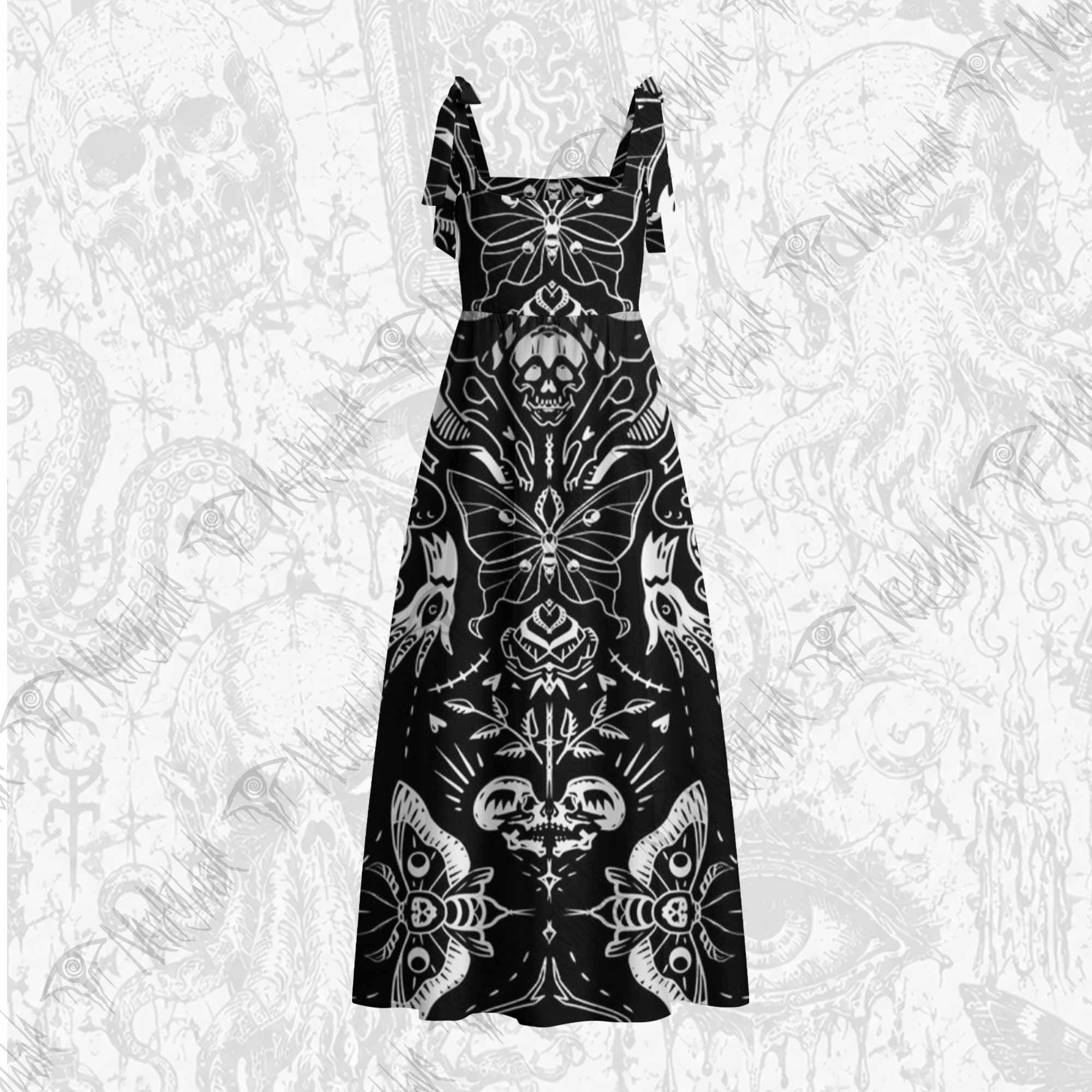 Dark Goth Tie Shoulder Maxi Dress