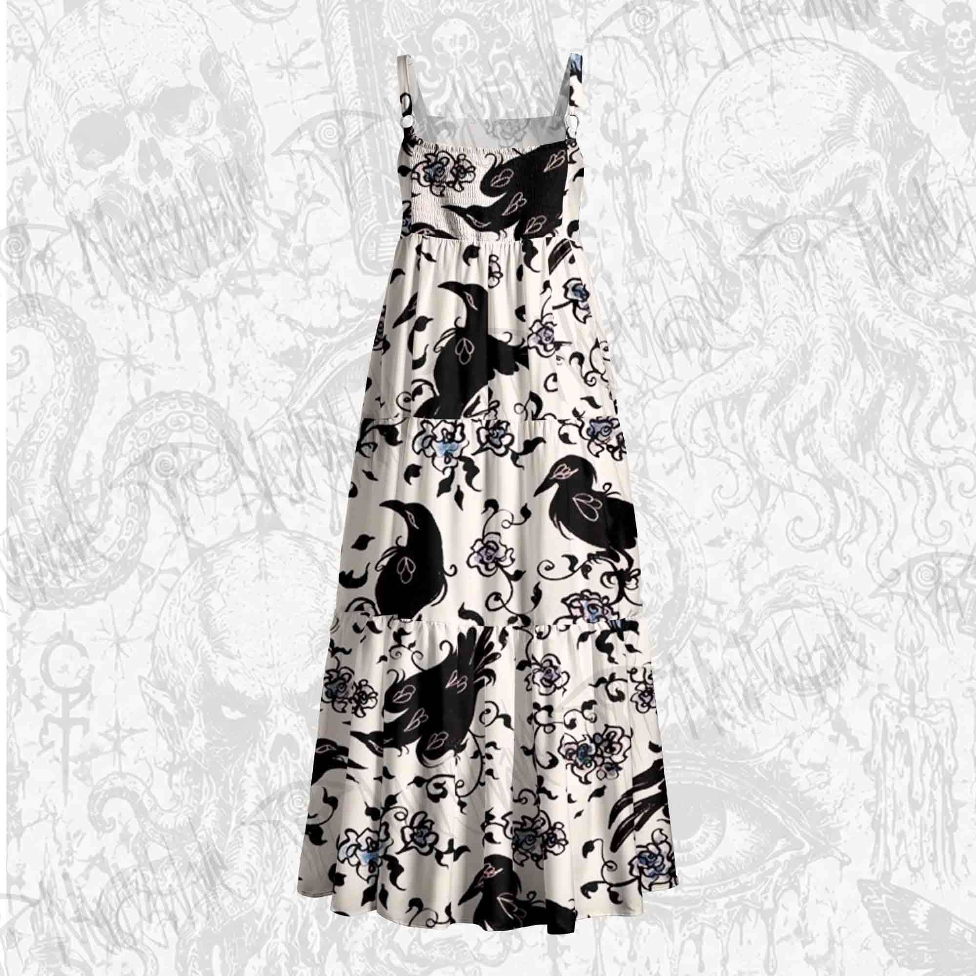 Crows and Roses Wide Straps Maxi Dress