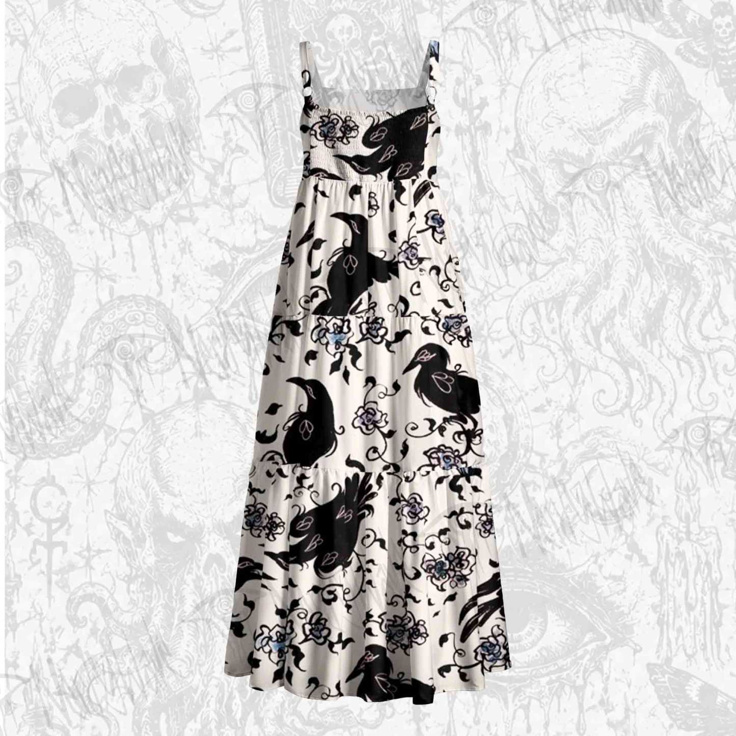Crows and Roses Wide Straps Maxi Dress
