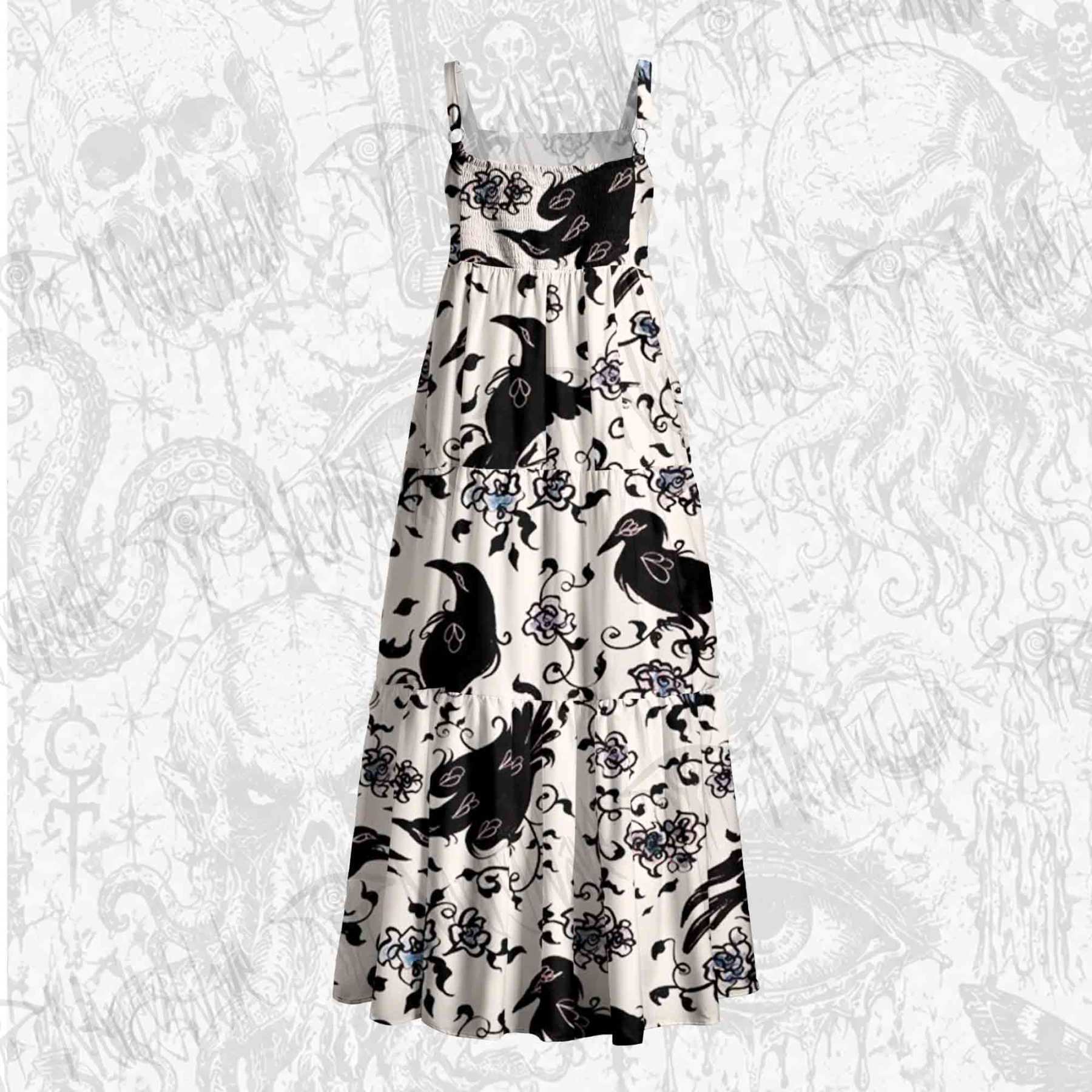 Crows and Roses Wide Straps Maxi Dress