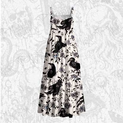 Crows and Roses Wide Straps Maxi Dress