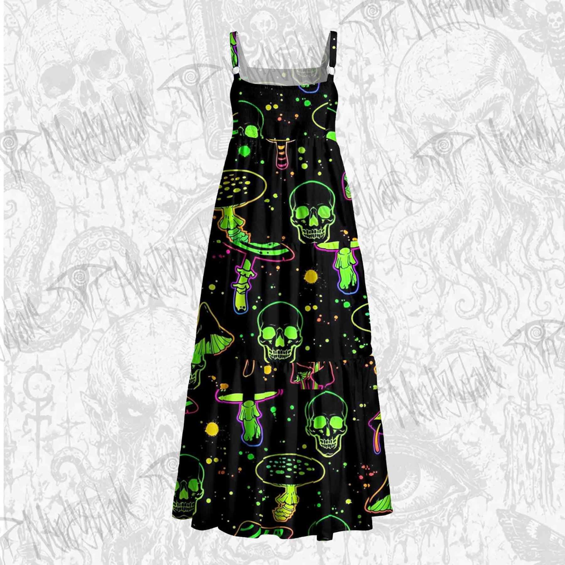 Neon Green Skulls Wide Straps Maxi Dress