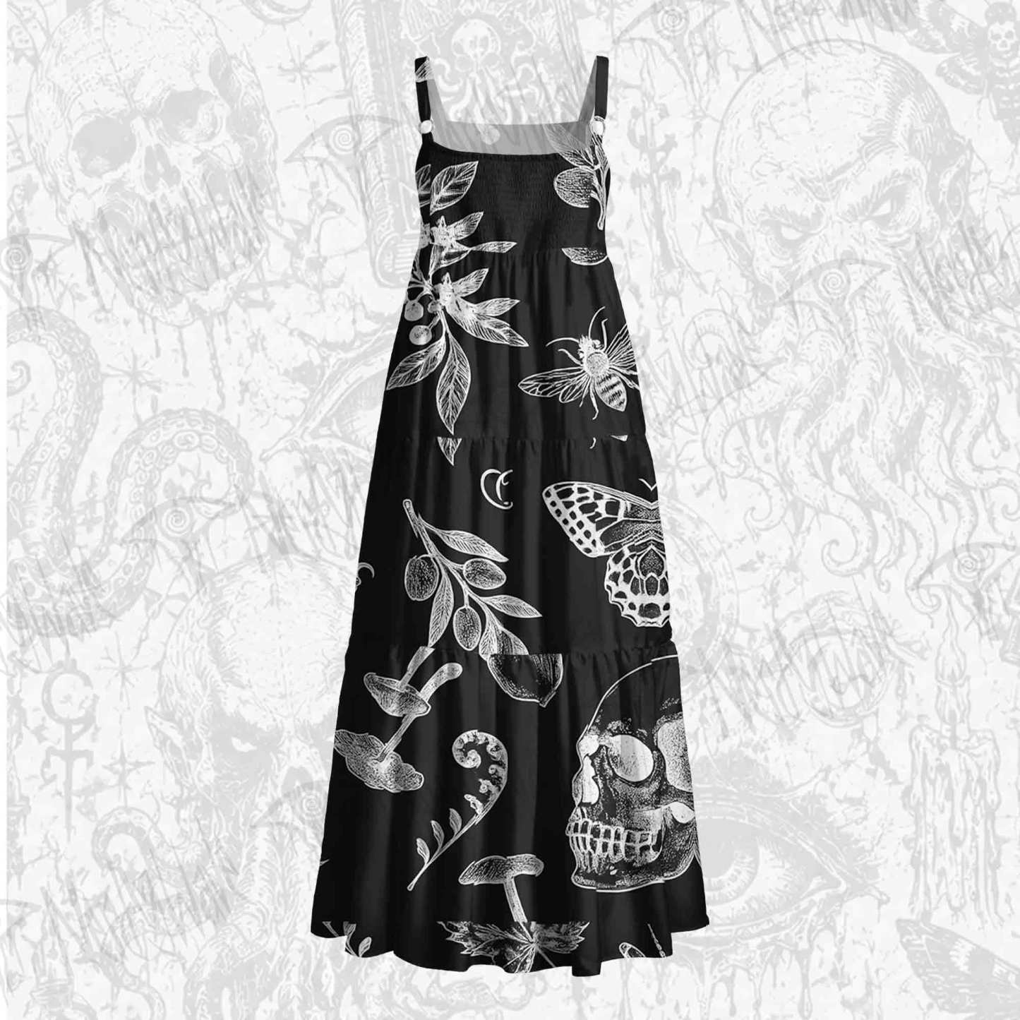 Mushrooms&Leaves Wide Straps Maxi Dress