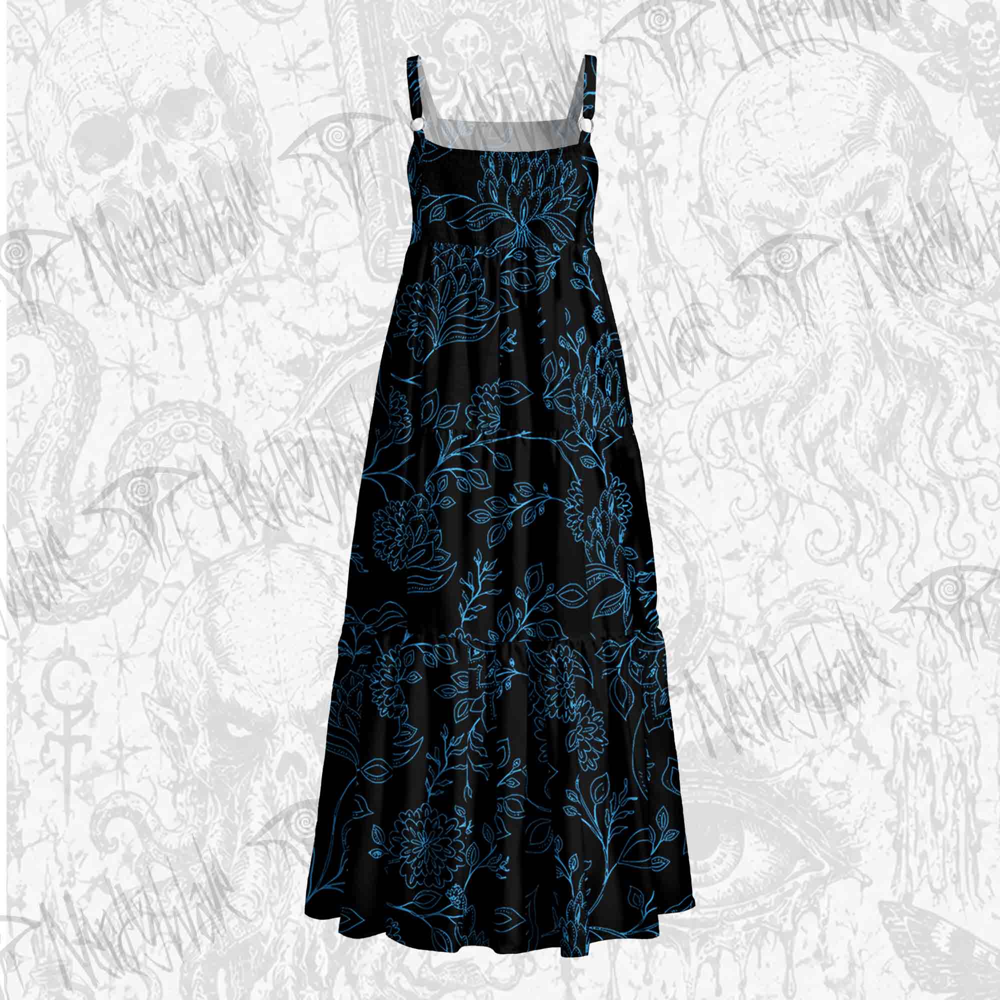 Gothic Botanical Wide Straps Maxi Dress