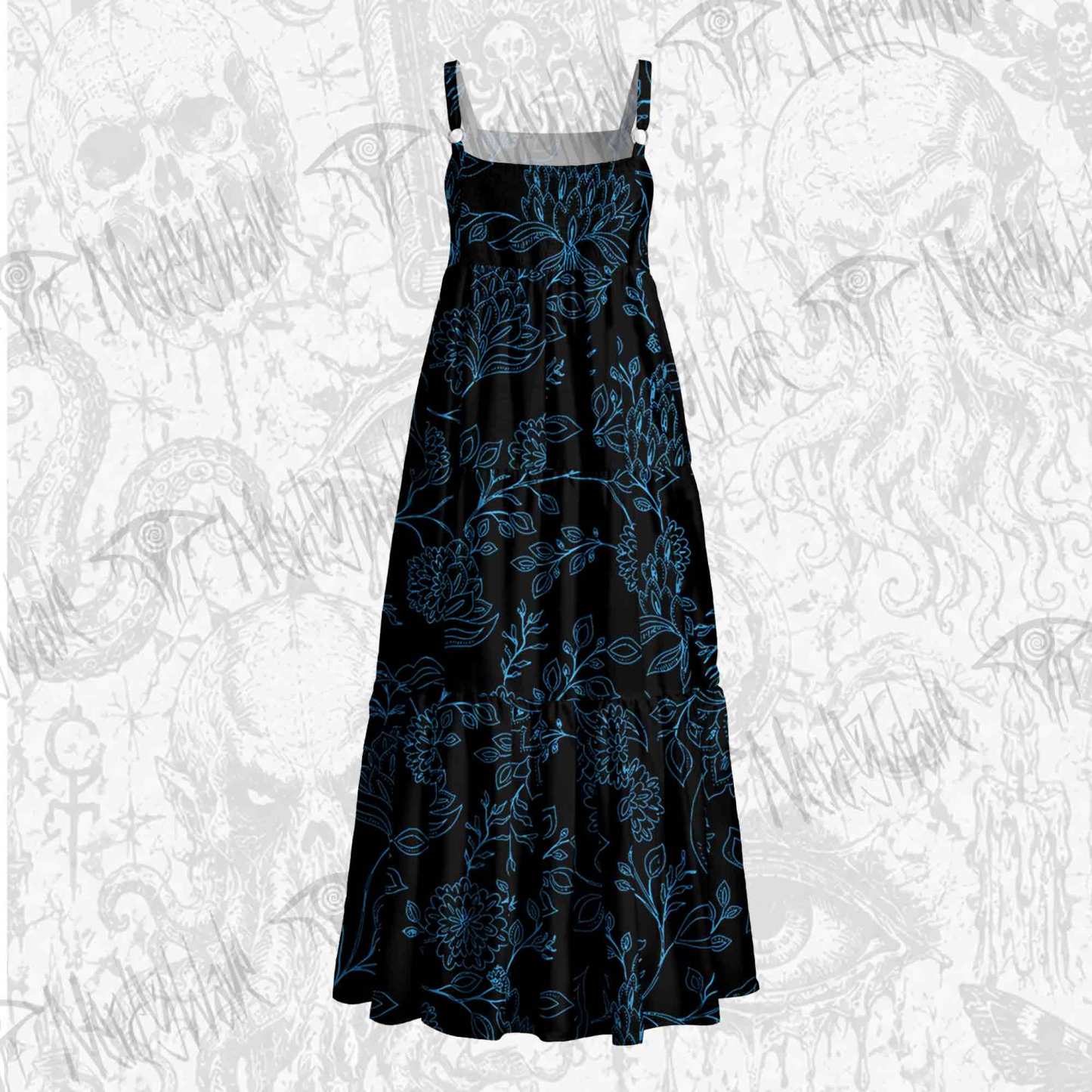 Gothic Botanical Wide Straps Maxi Dress