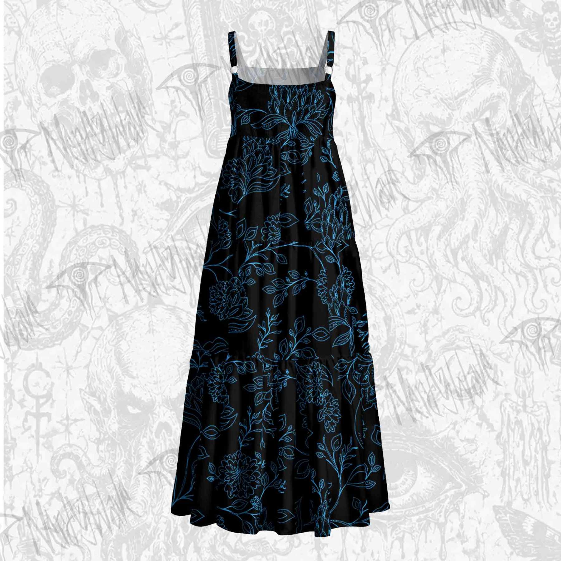 Gothic Botanical Wide Straps Maxi Dress