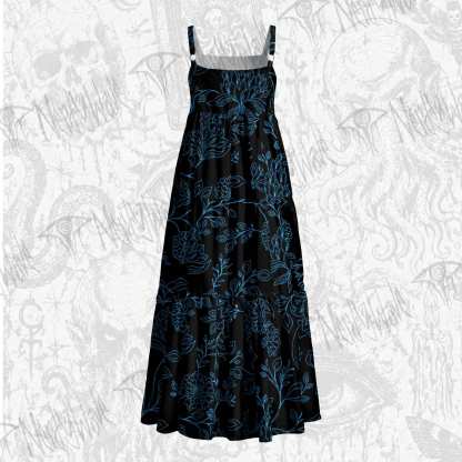 Gothic Botanical Wide Straps Maxi Dress