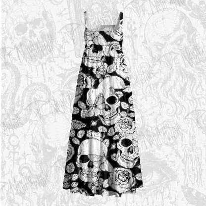 Skull Roses Wide Straps Maxi Dress