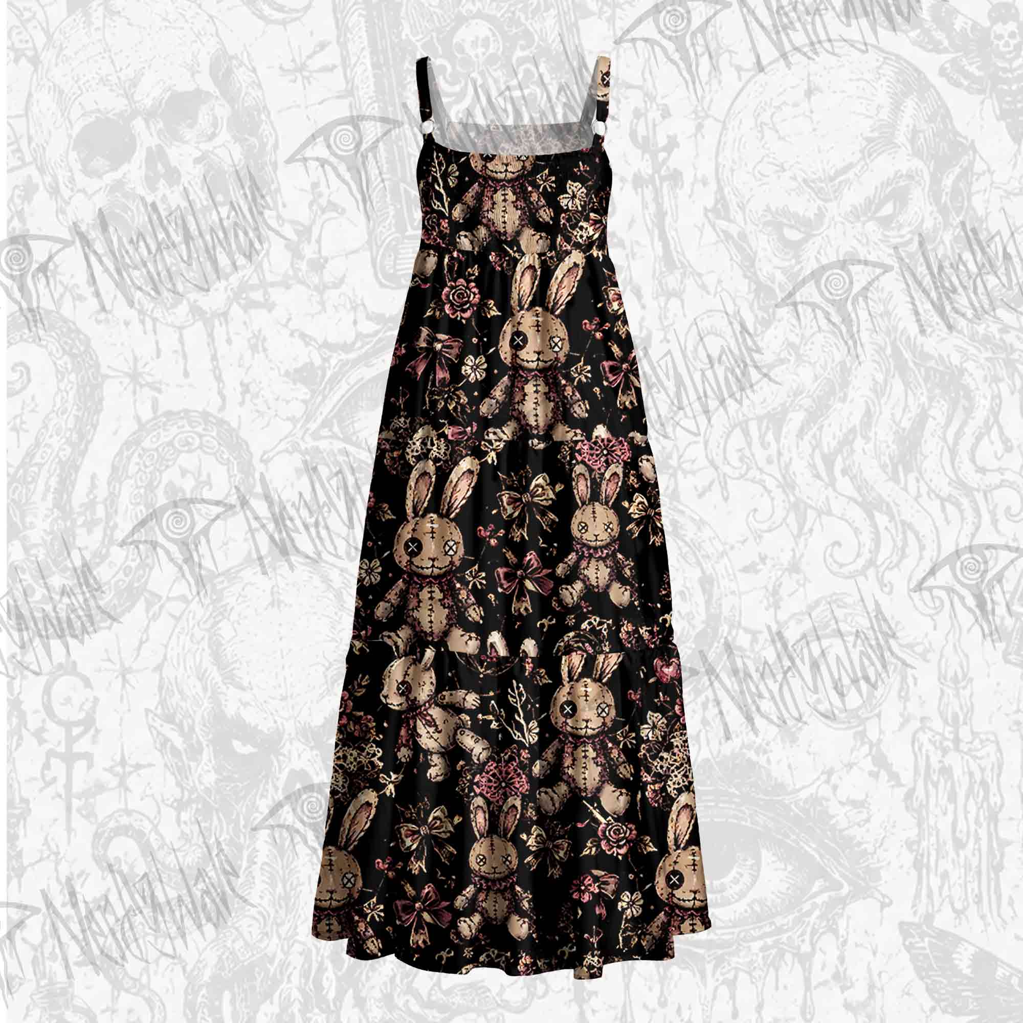 Button Eyes Wide Straps Maxi Dress