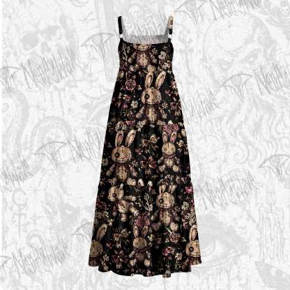 Button Eyes Wide Straps Maxi Dress
