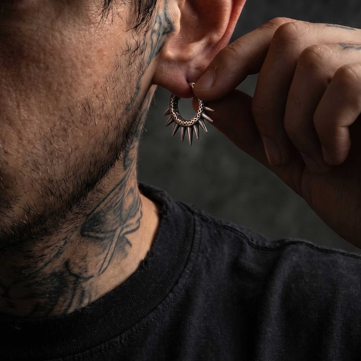 Oxidized Spike Hoop Earrings