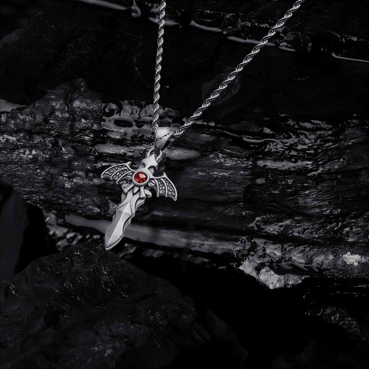 Gothic Bat Cross Necklace