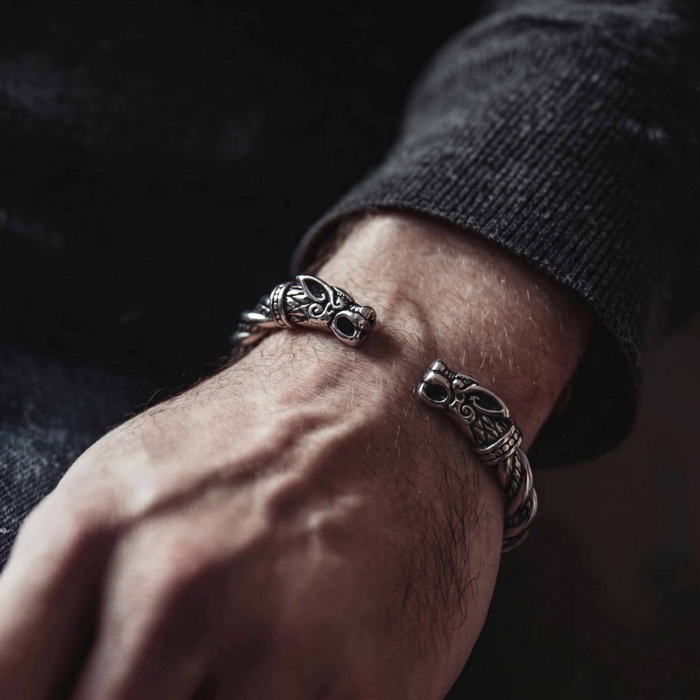 Viking Wolf Head Torque Bracelet