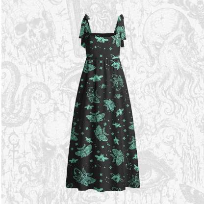 Midnight Flying Insect Tie Shoulder Maxi Dress