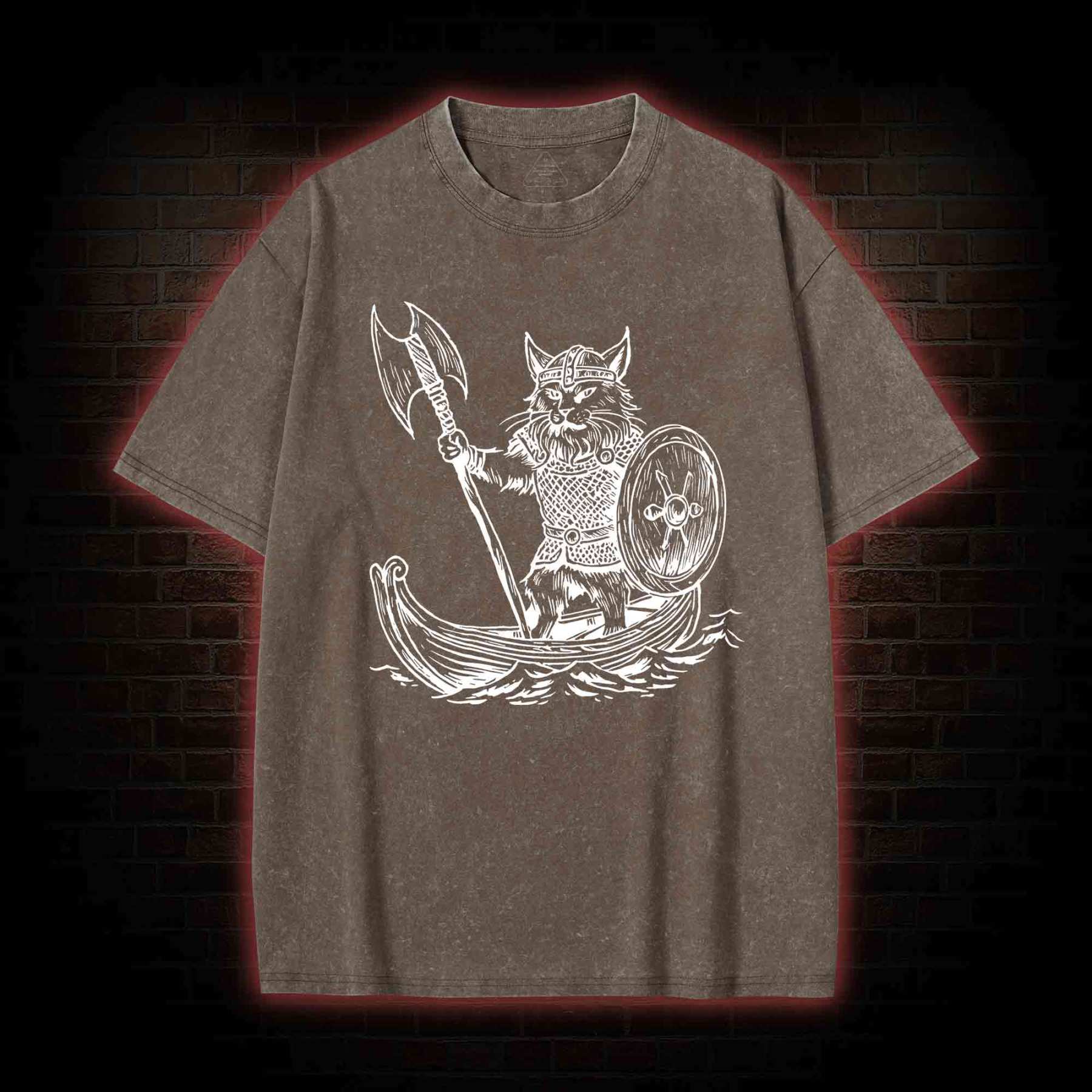 Viking Cat Washed T-shirt