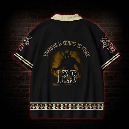 Be Good Or Else Krampus Christmas Crochet Knit Polo Shirt