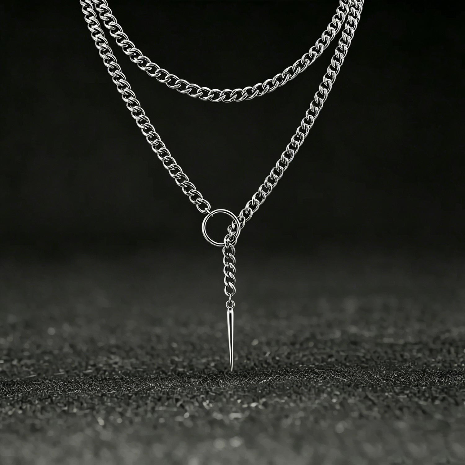 Double Layer Spike Pendant Cuban Chain Necklace