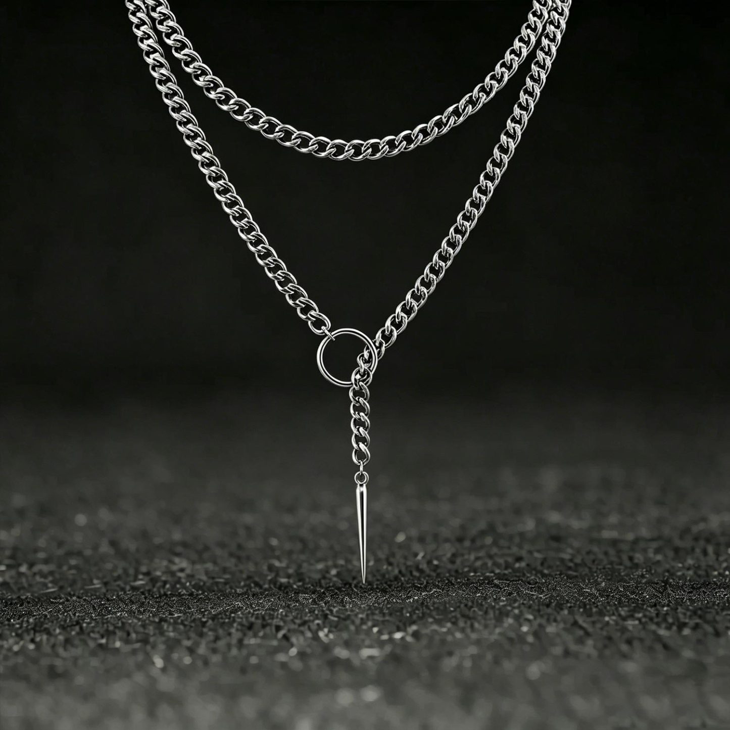 Double Layer Spike Pendant Cuban Chain Necklace