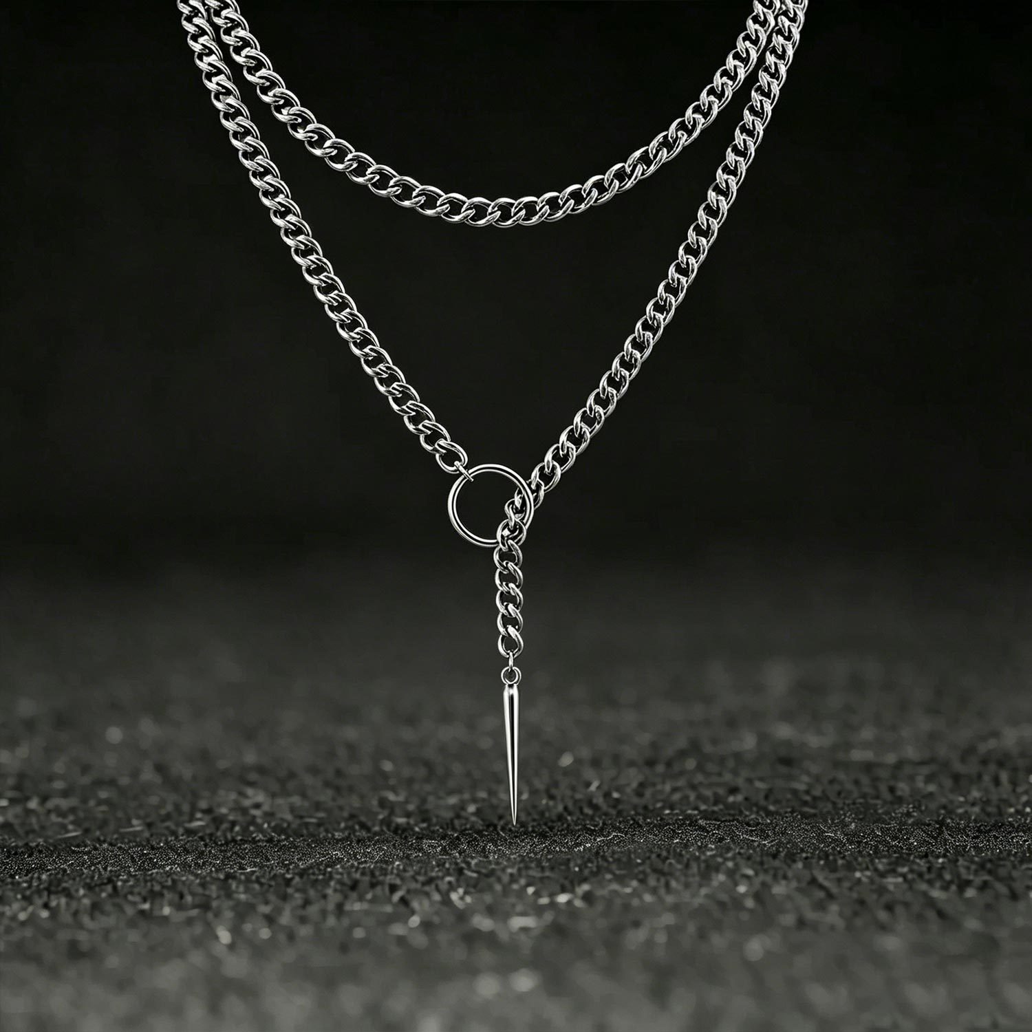 Double Layer Spike Pendant Cuban Chain Necklace