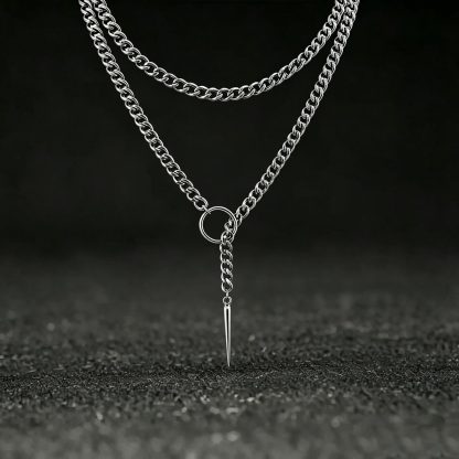 Double Layer Spike Pendant Cuban Chain Necklace