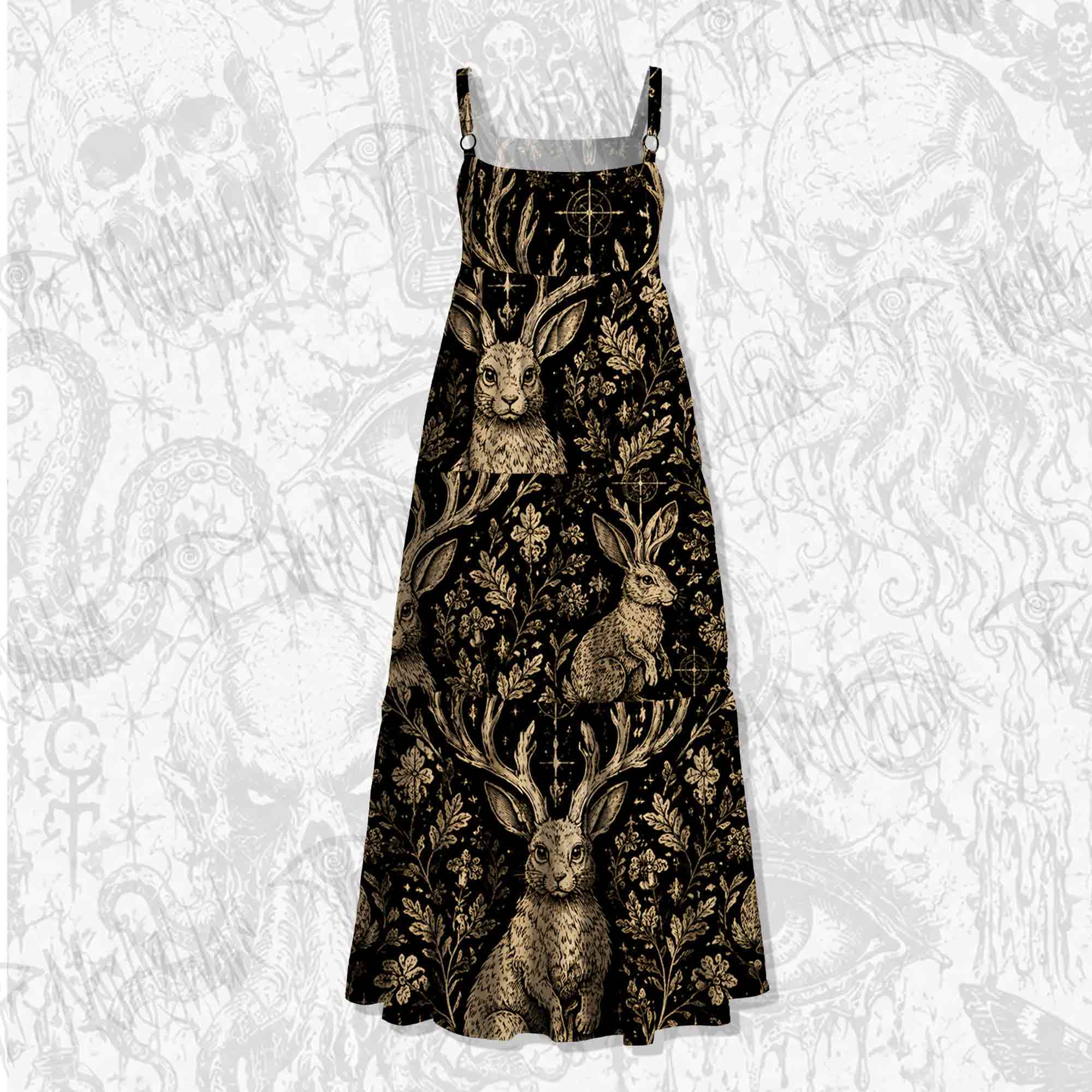 Jackalope Memento Mori Wide Straps Maxi Dress