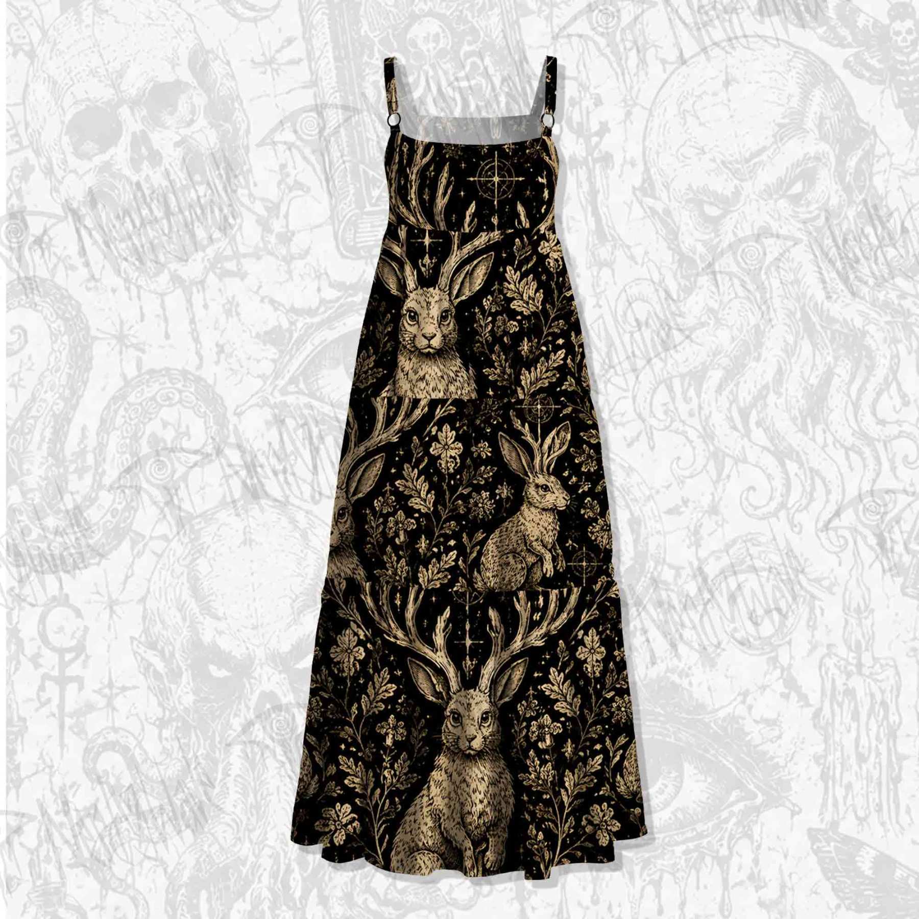 Jackalope Memento Mori Wide Straps Maxi Dress