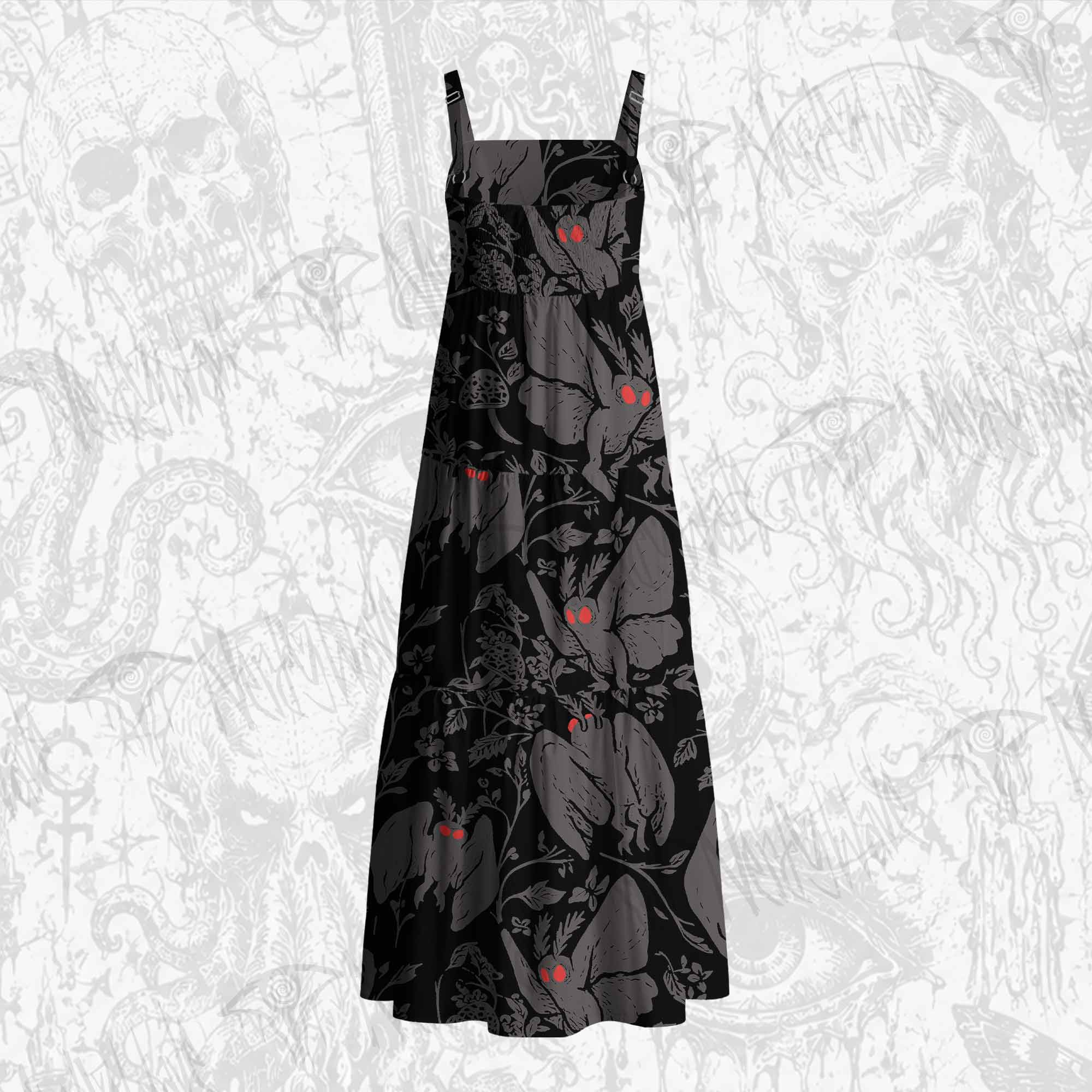Mothman in the Jungle Cotton Wide Straps Maxi Dress