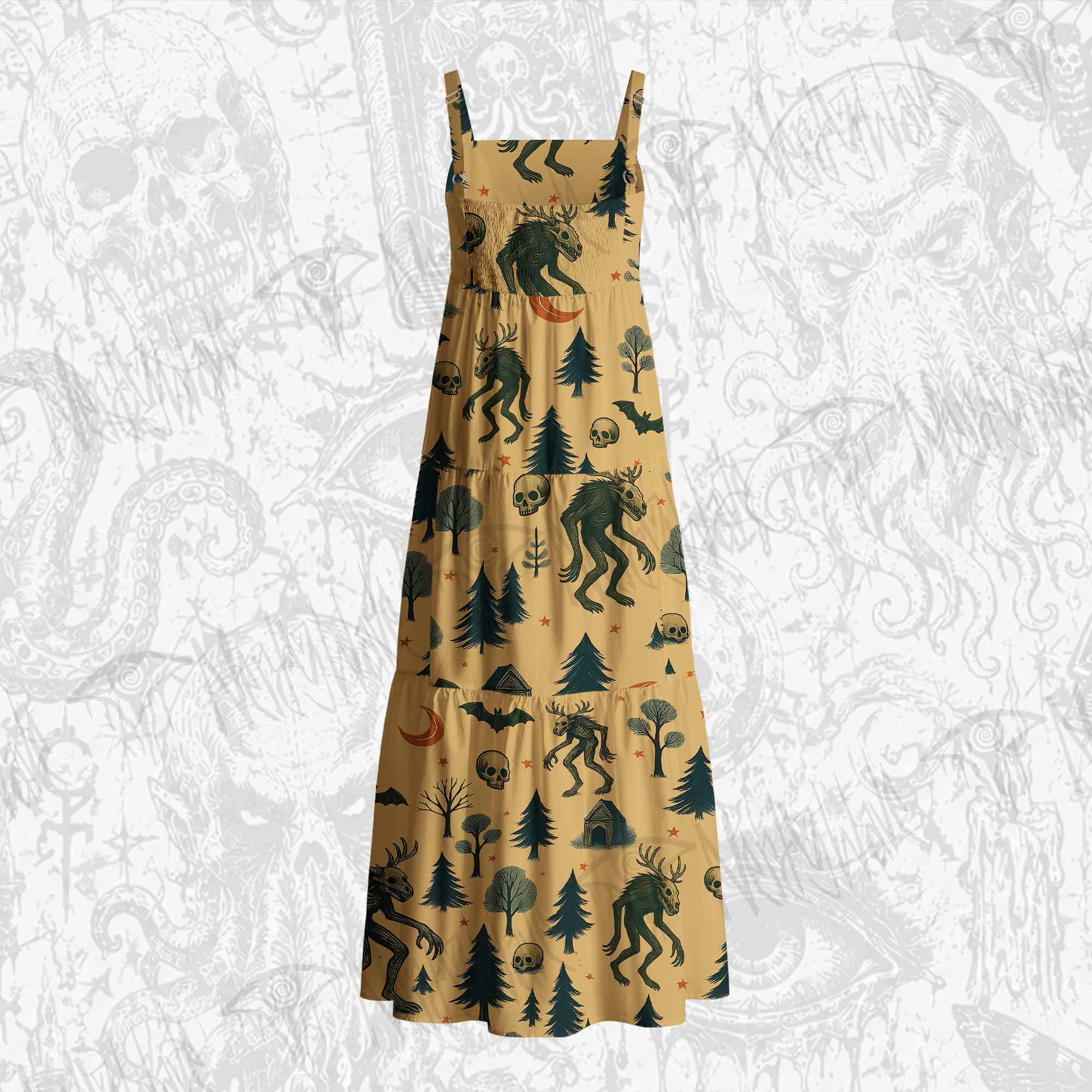 Wendigo in the Forest Cotton Wide Straps Maxi Dress