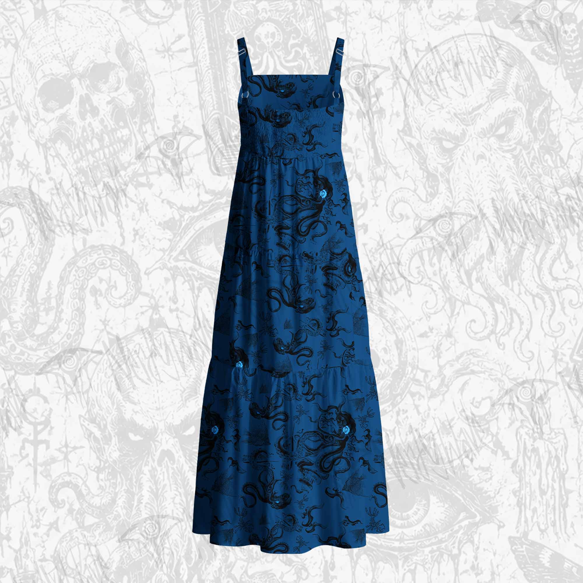 Deep Sea Monster Cotton Wide Straps Maxi Dress