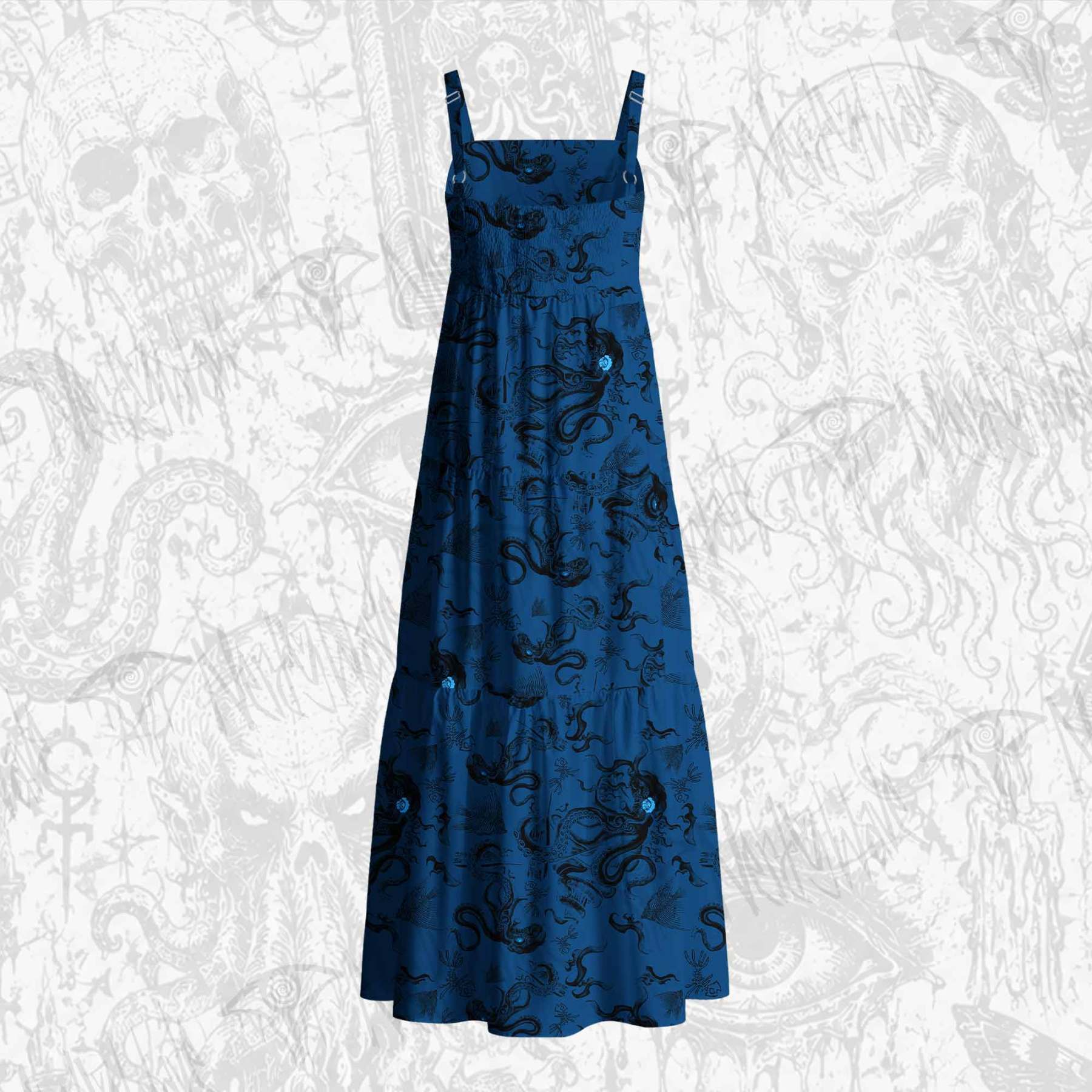 Deep Sea Monster Cotton Wide Straps Maxi Dress
