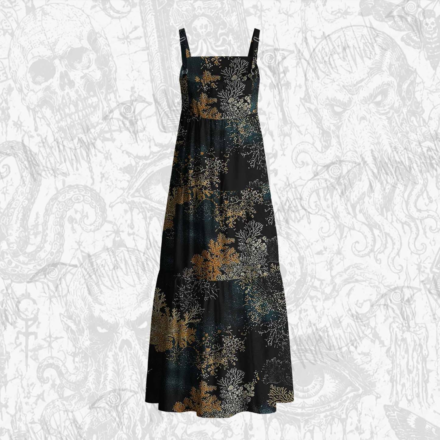 Overlooking the Dark Forest Cotton Wide Straps Maxi Dress