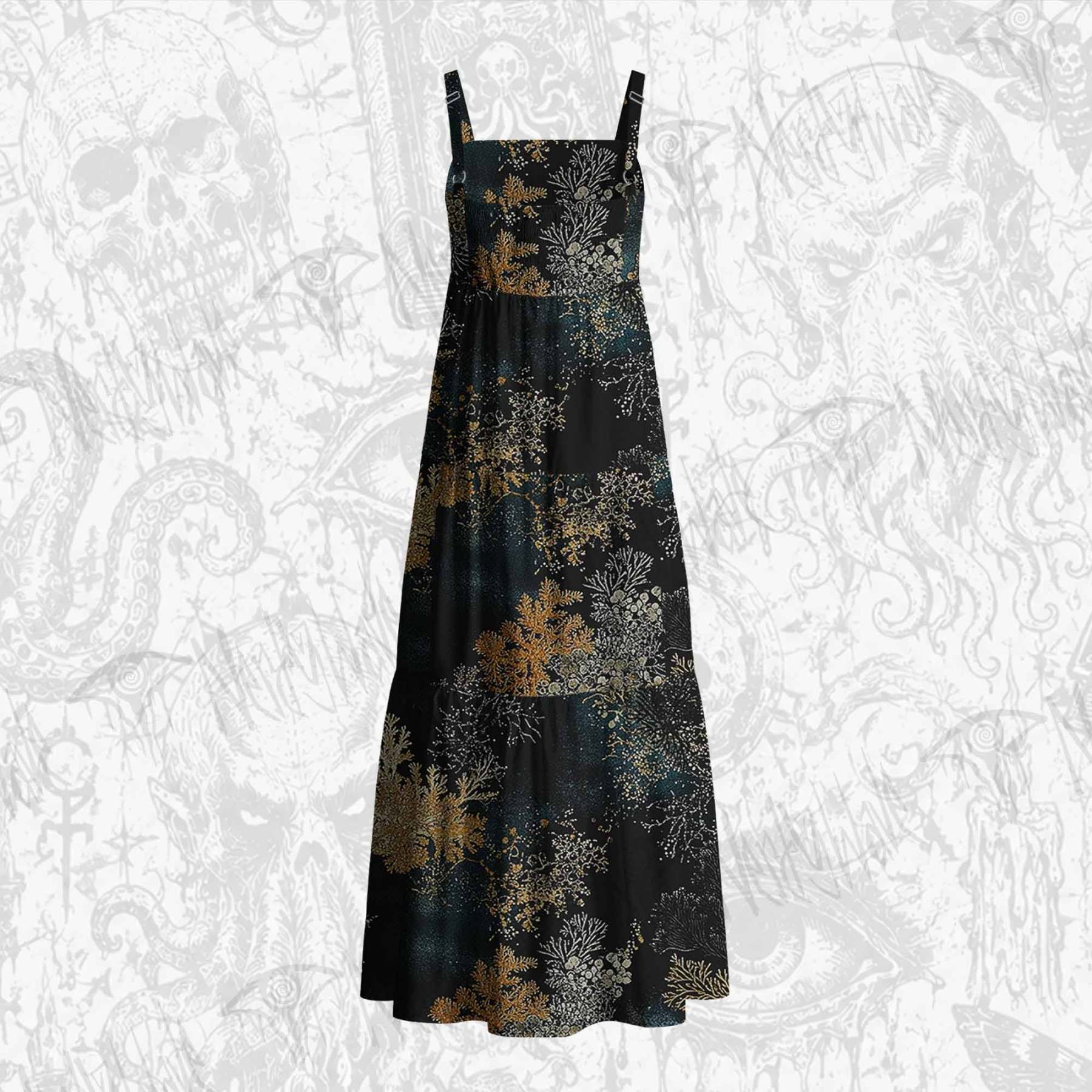 Overlooking the Dark Forest Cotton Wide Straps Maxi Dress