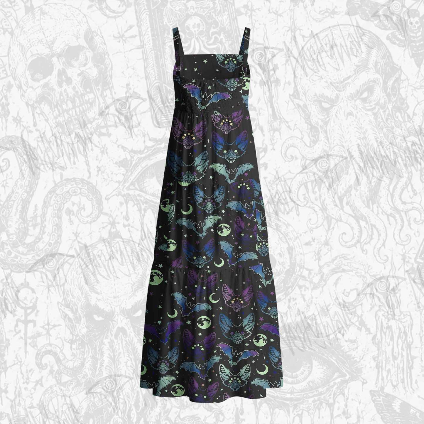Bats Cotton Wide Straps Maxi Dress