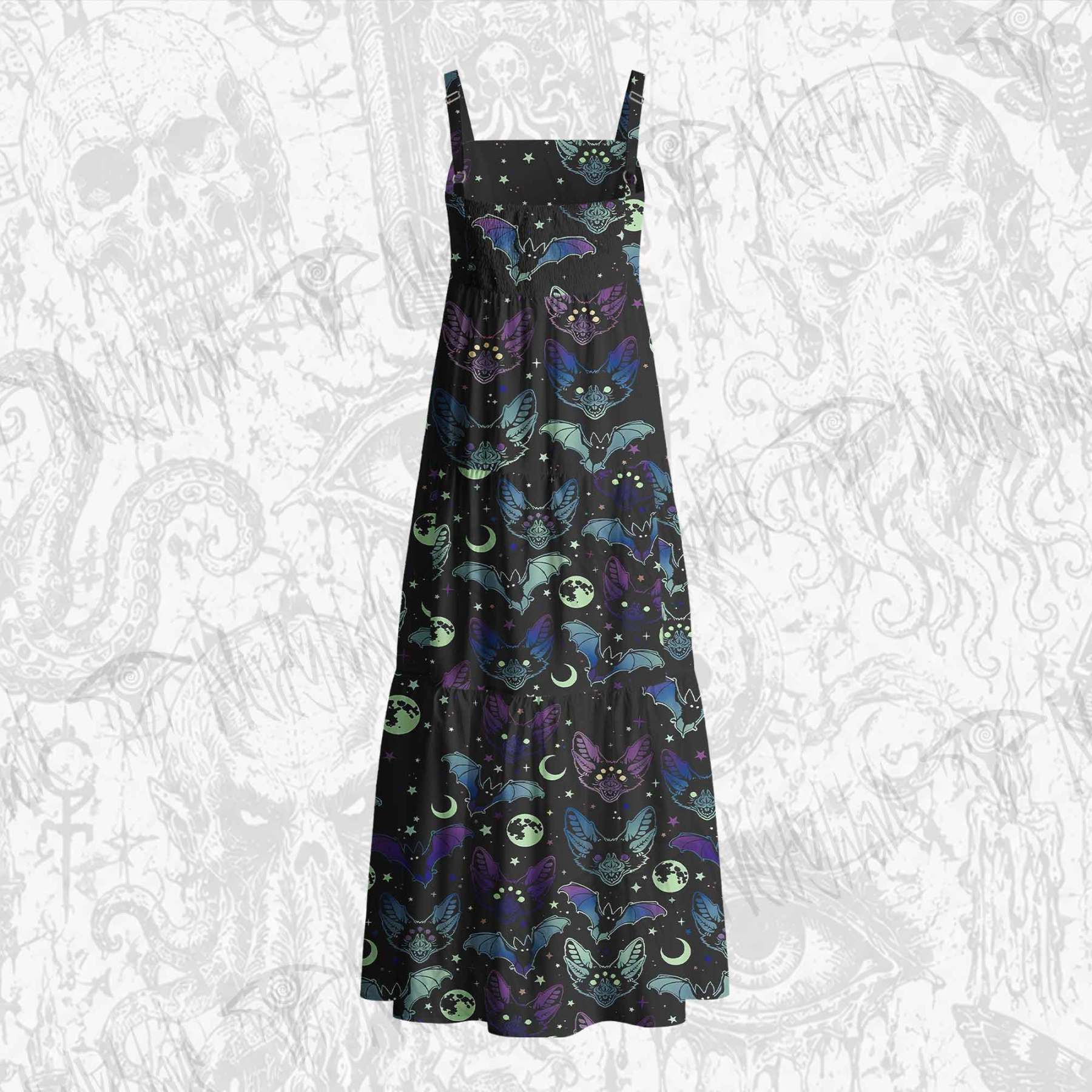 Bats Cotton Wide Straps Maxi Dress