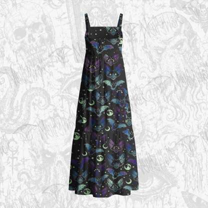 Bats Cotton Wide Straps Maxi Dress